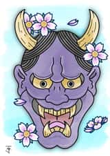Cute Hannya mask card created by Jake Fox Art