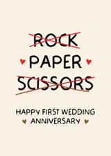 Cute Anniversary Card - First Wedding Anniversary - Rock, Paper, Scissors created by Puns and Needles