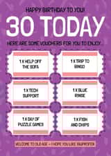 Funny 30th Birthday Card - Voucher Gifts - Getting Older created by AbiGoLucky