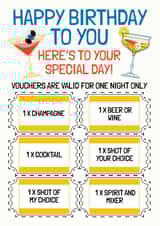 Fun Birthday Card - Drinks Voucher - Birthday Night Out created by AbiGoLucky