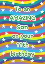 Fun 11th Birthday Card - For Son - Stars and Colourful Wavy Stripes created by size3art
