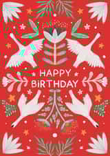 Pretty Birthday Card - Folk Art - Floral Swan created by Art by Reebee