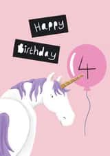 Cute Birthday Card - Age 4 - Beautiful Unicorn created by Lucy Driver
