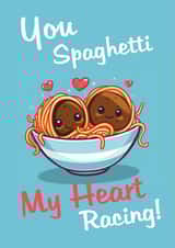Cute Love and Friendship Card for Valentine - You Spaghetti my Heart Racing! created by Mr Walrus
