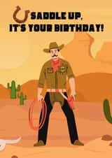Funny cowboy birthday card - Saddle up - Cowboy created by Kristina M
