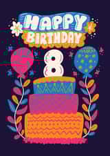 Pretty Birthday Card - 8th - Cake created by Harkiran Kalsi