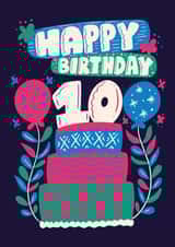 Pretty Birthday Card - 10th - Cake created by Harkiran Kalsi