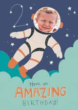 Personalised Birthday Photo Card created by Hollie McManus Illustration - Cute Birthday Photo Card - Amazing Astronaut - 2nd