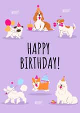 Cute Birthday Card For Dog Lovers - Party Dogs With Cakes, Balloons & Party Hats created by Five Bears Co