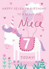 Cute 7th Birthday Card - Unicorn - Niece created by Juniper and Rose Studio