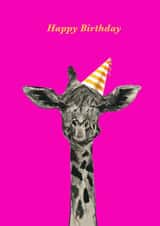 Cute Birthday Card - Party Giraffe - Charcoal Drawing created by Angel Fine Arts