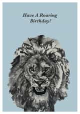 Cute Birthday Card - Lion Pun - Charcoal Drawing created by Angel Fine Arts