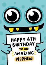 Cute 4th Birthday Card - For Nephew - Cartoon Monster created by Macie Dot Doodles