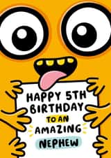 Cute 5th Birthday Card - For Nephew -  Monster created by Macie Dot Doodles