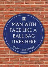 Funny Birthday Card - Face Like A Ball Bag - Heritage Plaque created by Brainbox Candy