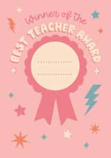 Cute Thank You Teacher Card - Fill In Name Rosette Award - Best Teacher created by Postbox Party