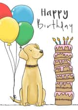 Cute Birthday Card - Golden Labrador - Cake created by Lucy Driver