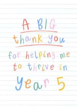 A Big Thank You Year 5 Teacher - Teaching Assistant - Cute Thank You Card created by Muses & May 