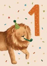 Cute 1st Birthday Card - Illustration Lion created by Debbie Daley Illustrations