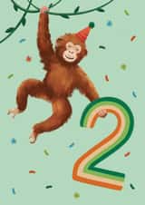 Cute 2nd Birthday Card - Illustrated Monkey created by Debbie Daley Illustrations