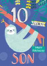 Cute Birthday Card - For Son - 10 Today -  Sloth created by Juniper and Rose Studio