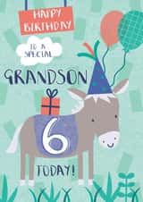 Cute Birthday Card - For Grandson - 6 Today -  Donkey created by Juniper and Rose Studio