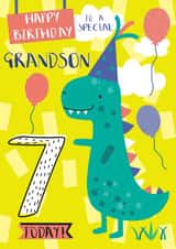 Cute Birthday Card - For Grandson - 7 Today - Dinosaur created by Juniper and Rose Studio