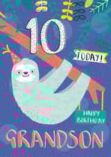 Cute Birthday Card - For Grandson - 10 Today - Sloth created by Juniper and Rose Studio