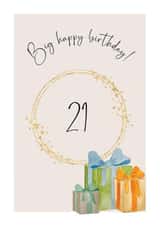 Classic 21st Birthday Card - Big Birthday - Watercolour Presents created by Heather Trefusis Art