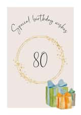 Classic 80th Birthday Card - Special Wishes - Watercolour Presents created by Heather Trefusis Art