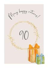 Classic 90th Birthday Card - Many Happy Returns - Watercolour Presents created by Heather Trefusis Art
