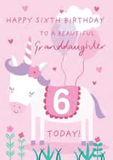 Cute 6th Birthday Card - For Granddaughter - Cartoon Unicorn created by Juniper and Rose Studio