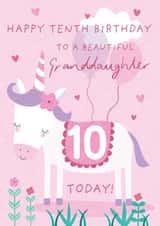 Cute 10th Birthday Card - For Granddaughter - Cartoon Unicorn created by Juniper and Rose Studio