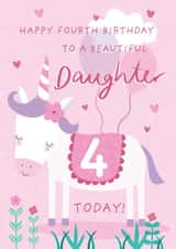 Cute 4th Birthday Card - For Daughter - Cartoon Unicorn created by Juniper and Rose Studio