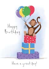 Cute Birthday Card - Monkey on Presents created by Lucy Driver
