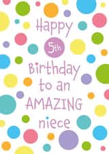 Cute 5th Birthday Card - For Niece - Colourful Spots created by size3art