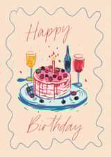 Happy Birthday Card | Hand Drawn Illustration | Cake, Fizz & Candles created by Feel Good Supplies