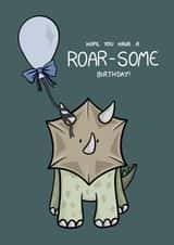 Roar-Some Dinosaur Birthday Card - Cute Cartoon Triceratops Card With Balloon created by NaomiAdamsDesign