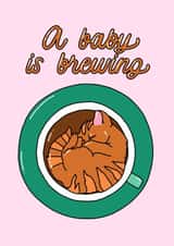 Cute pink card for coffee lovers awaiting baby - kitten in a coffee cup created by Lena Lapina