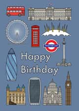 London themed birthday card - Happy birthday - London landmarks design created by That Little Map Shop