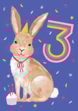 Cute 3rd Birthday Card - Illustrated Bunny created by Debbie Daley Illustrations