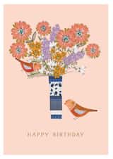 Illustrated Birthday Card for female friend or relative - birds - Happy Birthday created by Belinda Drought