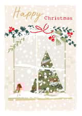 Classic Christmas Card - Robin with Christmas - Snow Falling - Window Sill created by SABIVO Design by Sabina