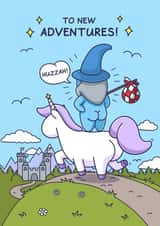 Funny Leaving Card - New Adventures - Wizard and Unicorn created by Cheeky Legends