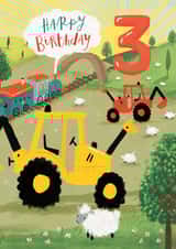 Fun 3rd Birthday Card - For Boy - Tractors And Diggers - Age 3 created by Louise Tiler