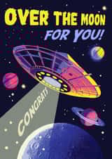 Retro Congratulations Card - Over the Moon - Space created by Rocket68