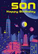 Retro Birthday Card - For Son - Space City Sci Fi created by Rocket68