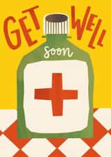 Arty Get Well Soon Card - Illustrated Bold Colourful Medicine Bottle created by AbiGoLucky