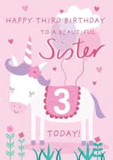 Cute 3rd Birthday Card - For Sister - Unicorn created by Juniper and Rose Studio