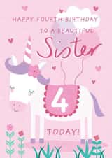 Cute 4th Birthday Card - For Sister - Unicorn created by Juniper and Rose Studio